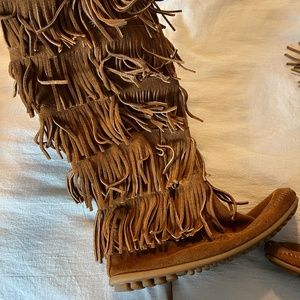 Minnetonka Fringe Suede Tall Boots